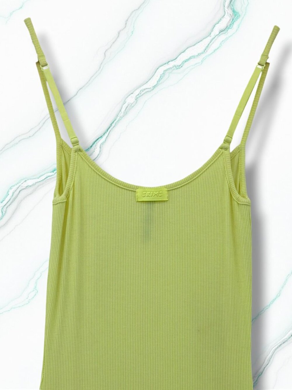 SKIMS Neon Yellow Ribbed Spaghetti Strap Long Slip Maxi Dress M - Picture 4 of 6
